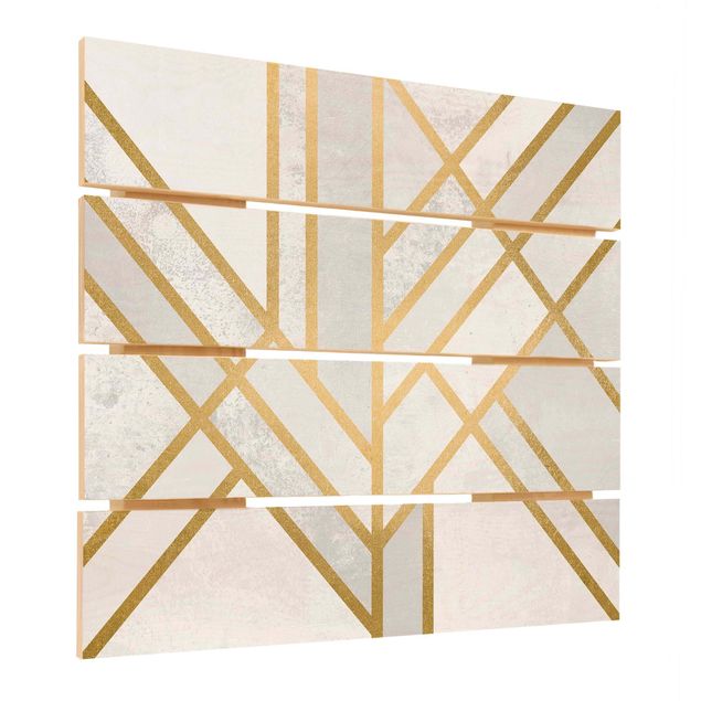 Houten schilderijen op plank Art Deco Geometry White Gold