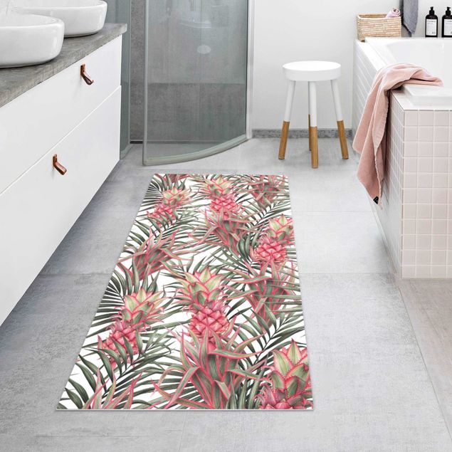 tapijt modern Red Pineapple With Palm Leaves Tropical