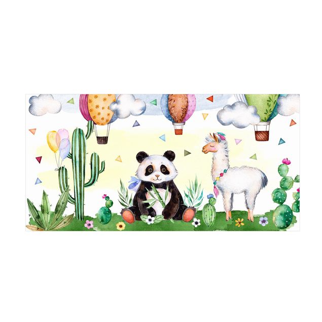 groen vloerkleed Panda And Lama Watercolour