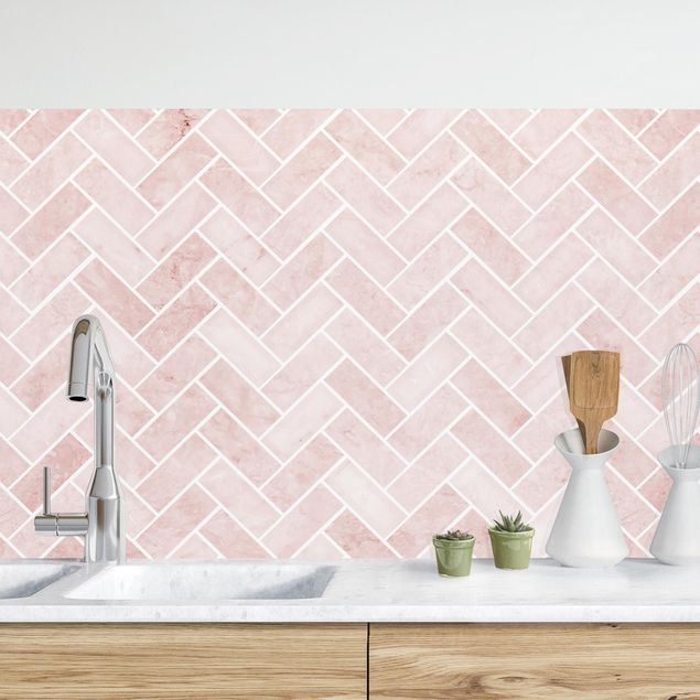 Achterwand voor keuken tegelmotief Marble Fish Bone Tiles - Antique Pink