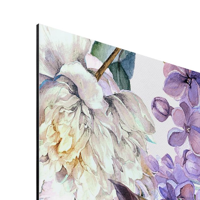 Aluminium Dibond schilderijen Delicate Watercolour Boho Flowers And Feathers Pattern