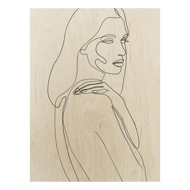 Houten schilderijen Line Art Woman's Shoulder Black And White