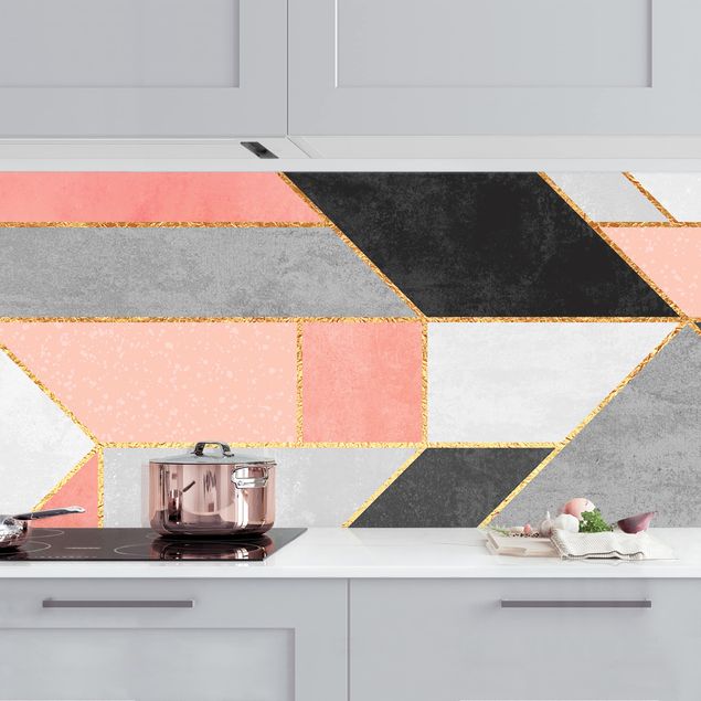 Achterwand voor keuken patroon Geometry Pink And Gold