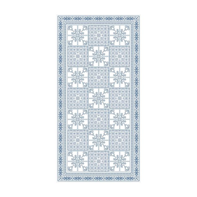 blauw vloerkleden Floral Tile Pattern Bluish Grey With Border