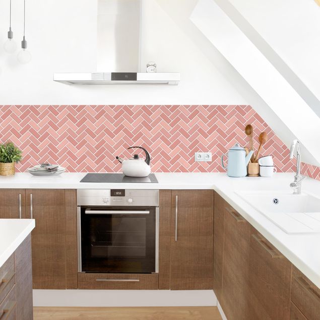 Achterwand voor keuken eenkleurig Fish Bone Tiles - Antique Pink