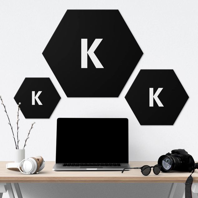 Hexagons Aluminium Dibond schilderijen Letter Black K