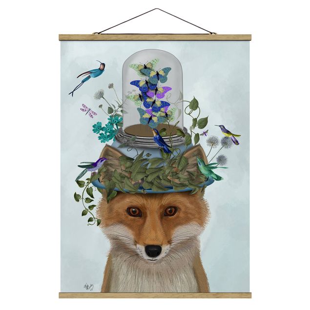 Stoffen schilderij met posterlijst Fox With Butterfly Shut