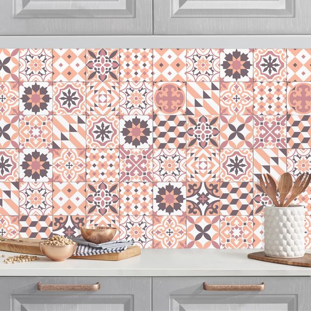 Achterwand voor keuken patroon Geometrical Tile Mix Orange