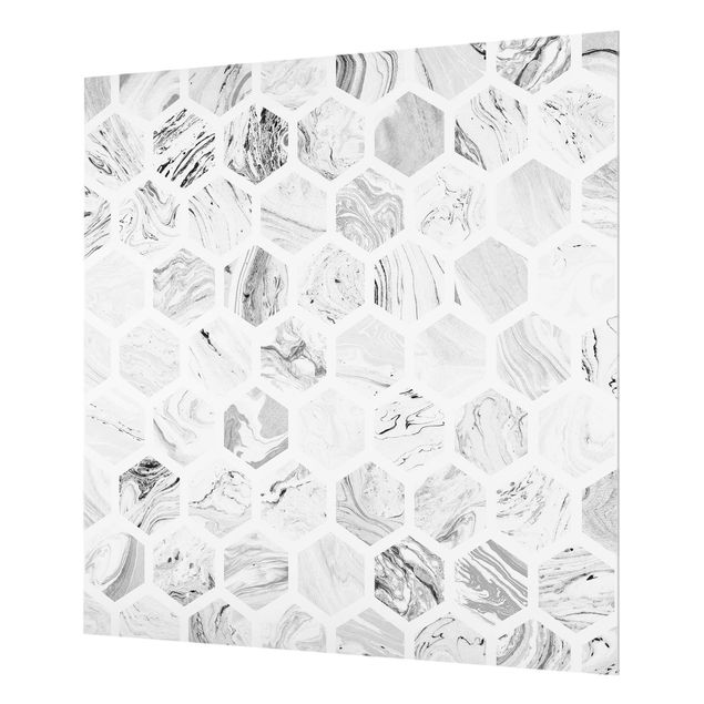 Spatscherm keuken Marble Hexagons In Greyscales