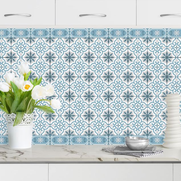 Achterwand voor keuken patroon Geometrical Tile Mix Cross Blue Grey