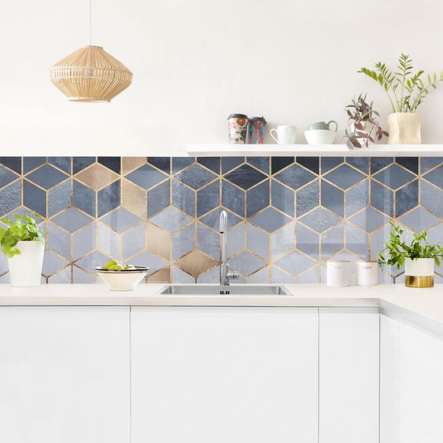 Achterwand voor keuken abstract Blue White Golden Geometry