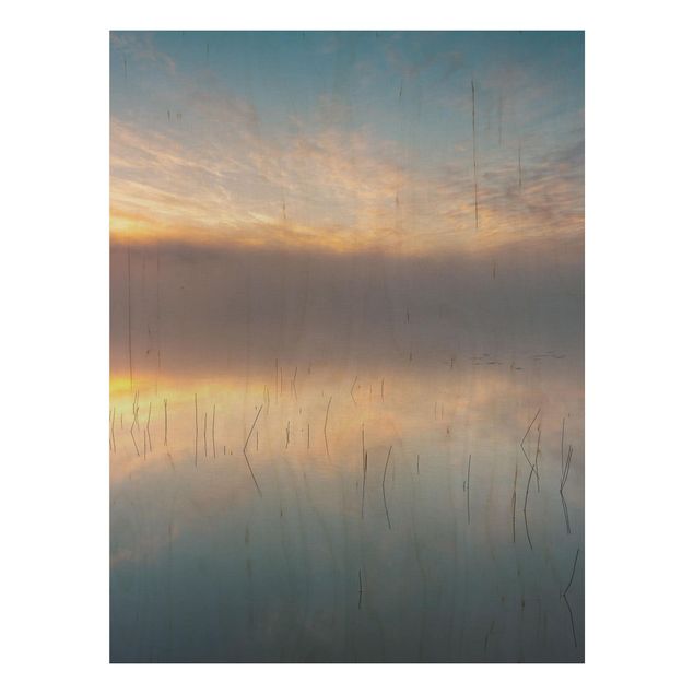 Houten schilderijen Sunrise Swedish Lake