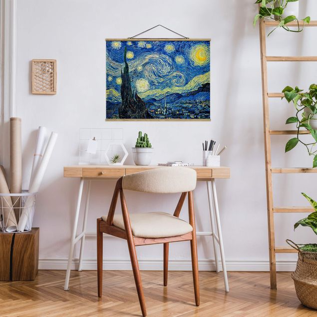 Stoffen schilderij met posterlijst Vincent Van Gogh - The Starry Night