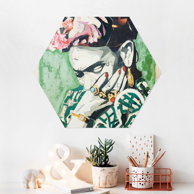 Hexagons Forex schilderijen Frida Kahlo - Collage No.3
