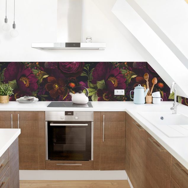 Achterwand voor keuken patroon Purple Blossoms Dark