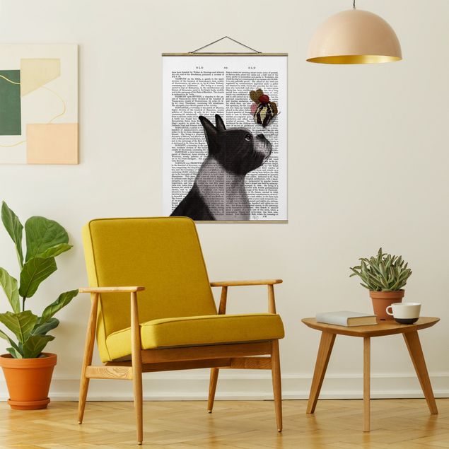 Stoffen schilderij met posterlijst Animal Reading - Terrier With Ice