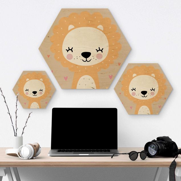 Hexagons houten schilderijen The Kind Lion