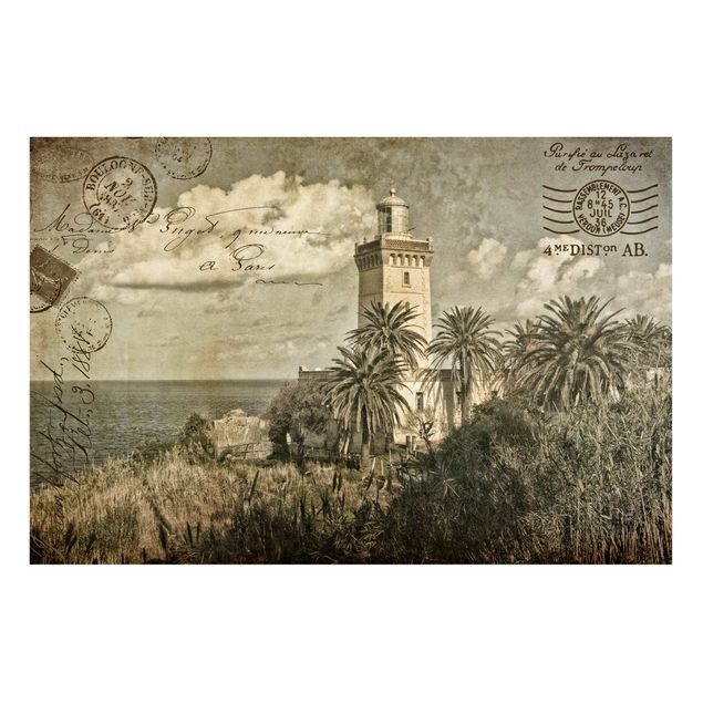 Magneetborden Lighthouse And Palm Trees - Vintage Postcard