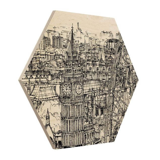 Hexagons houten schilderijen City Study - London Eye