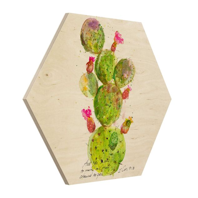 Hexagons houten schilderijen Cactus With Bibel Verse III