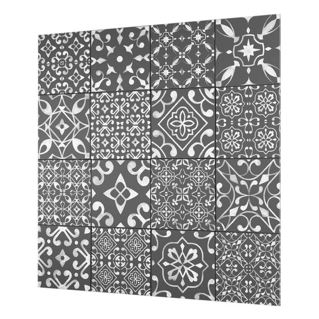 Spatscherm keuken Pattern Tiles Dark Gray White
