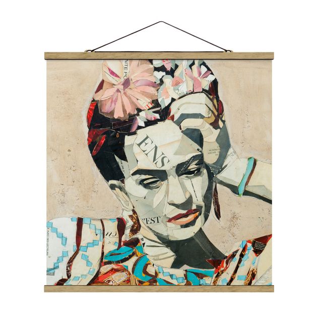 Stoffen schilderij met posterlijst Frida Kahlo - Collage No.1
