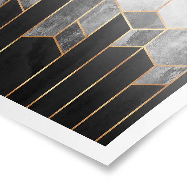 Posters Golden Hexagons Black And White