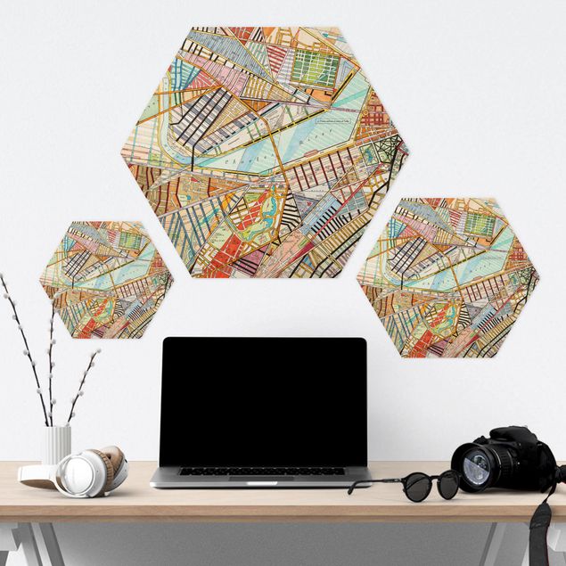 Hexagons Aluminium Dibond schilderijen Modern Map Of Boston