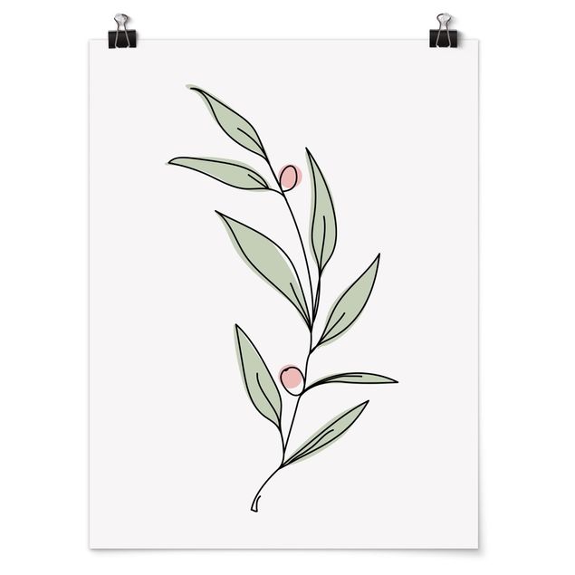Posters Branch With Berries Line Art