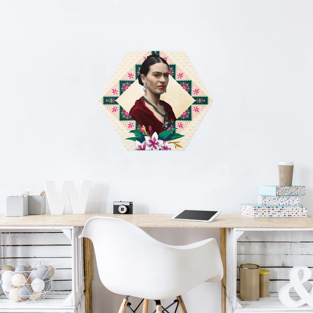 Hexagons Aluminium Dibond schilderijen Frida Kahlo - Flowers And Geometry