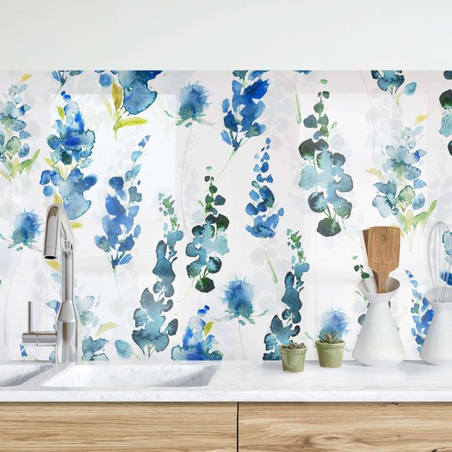 Achterwand voor keuken patroon Magnificent Flowers In Blue