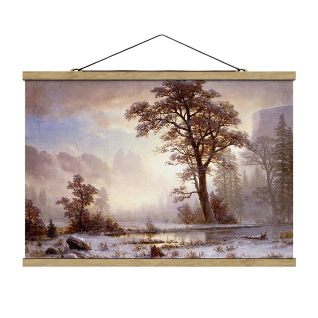 Stoffen schilderij met posterlijst Albert Bierstadt - Valley of the Yosemite, Snow Fall