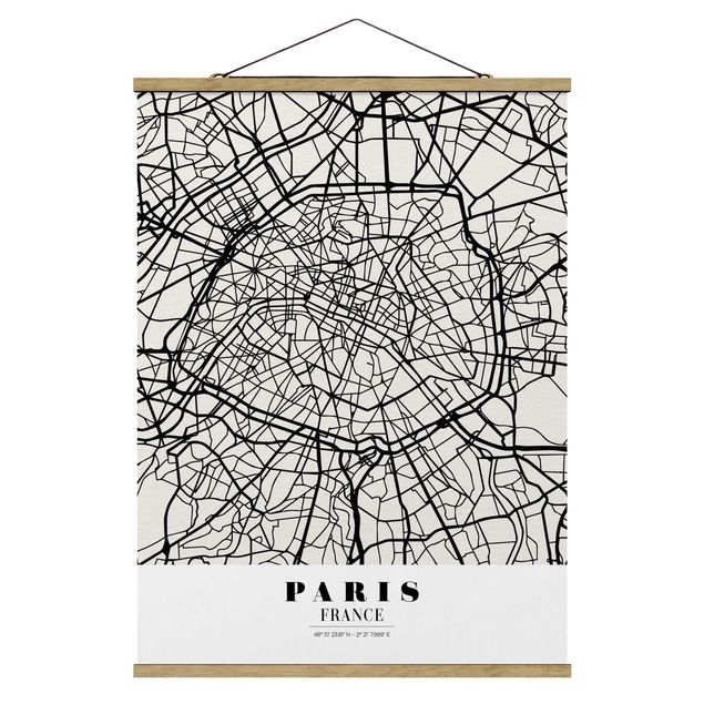 Stoffen schilderij met posterlijst Paris City Map - Classic