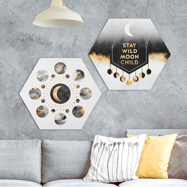 Hexagons Aluminium Dibond schilderijen - 2-delig Stay Wild Moon Child Moon Phases