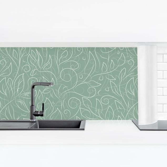 Achterwand voor keuken patroon Wild Plant Pattern On Green Backdrop