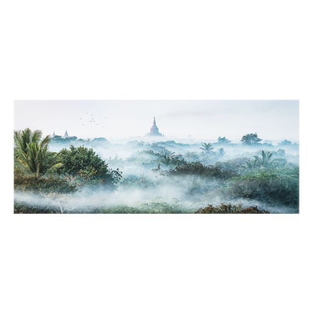 Spatscherm keuken Morning Fog Over The Jungle Of Bagan