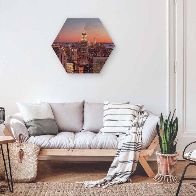 Hexagons houten schilderijen Sunset Manhattan New York City
