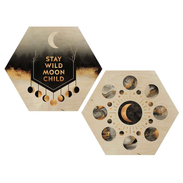 Hexagons houten schilderijen - 2-delig Stay Wild Moon Child Moon Phases