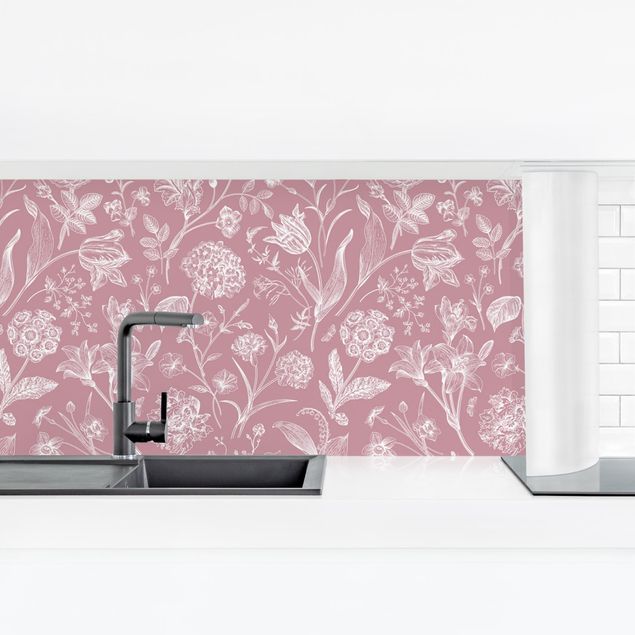 Achterwand voor keuken patroon Flower Dance On Antique Pink
