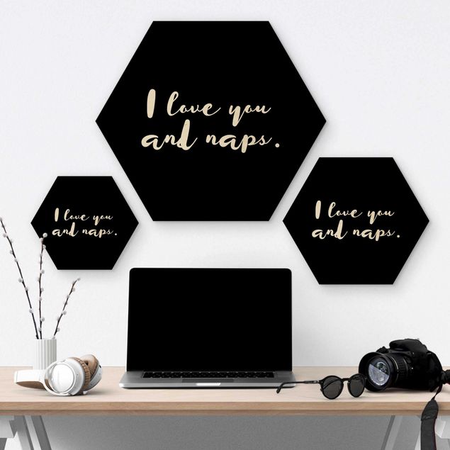 Hexagons houten schilderijen I Love You. And Naps