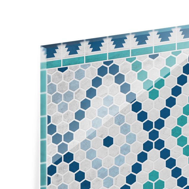 Spatscherm keuken Moroccan tile pattern turquoise blue