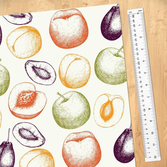 Plakfolien Hand Drawn Fruit Kitchen Pattern