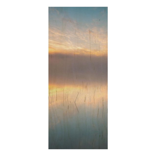 Houten schilderijen Sunrise Swedish Lake