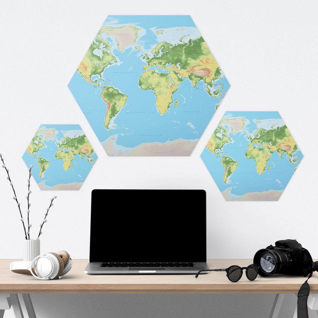 Hexagons Forex schilderijen Physical World Map