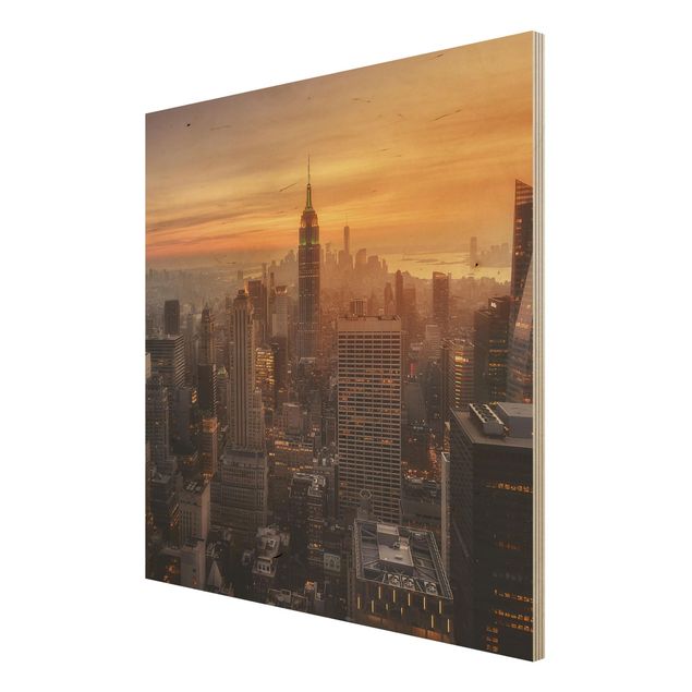 Houten schilderijen Manhattan Skyline Evening
