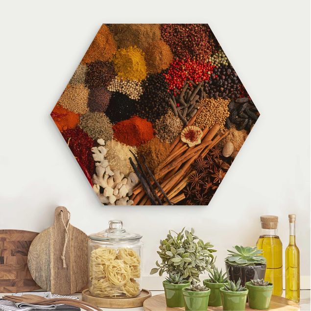 Hexagons houten schilderijen Exotic Spices