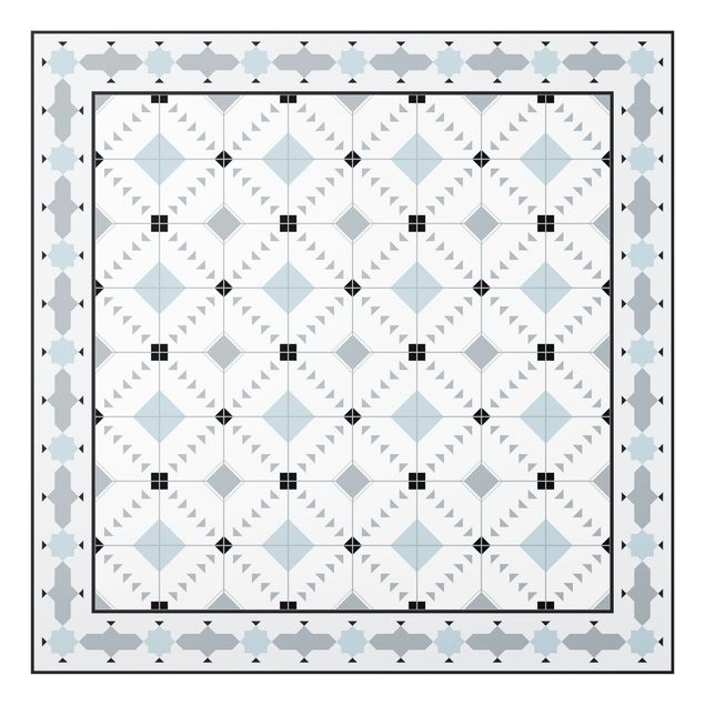 Spatscherm keuken Geometrical Tiles Ikat Blue With Border