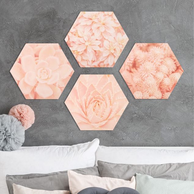 Hexagons Forex schilderijen - 4-delig Pink Flower Magic