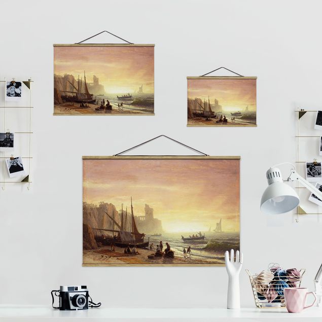 Stoffen schilderij met posterlijst Albert Bierstadt - The Fishing Fleet