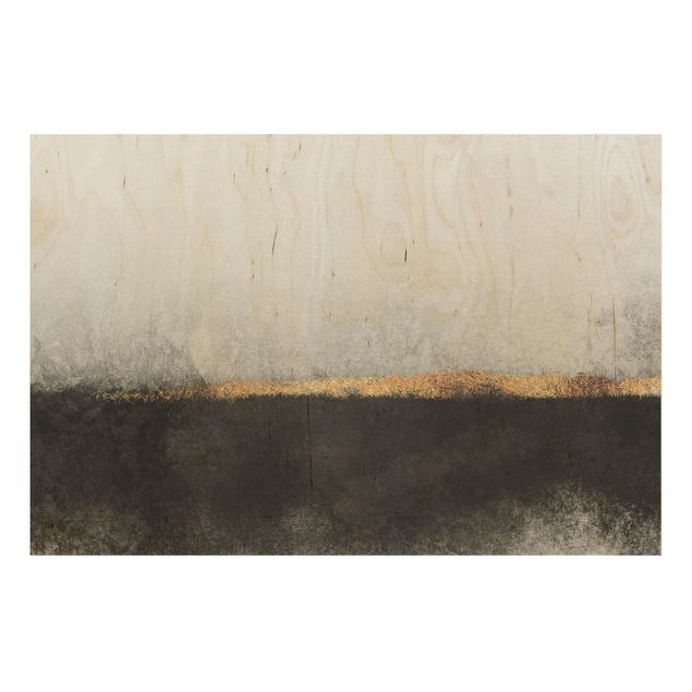 Houten schilderijen Abstract Golden Horizon Black And White